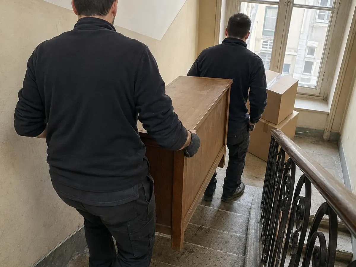 Sortie d'un meuble par l'escalier · Lyon